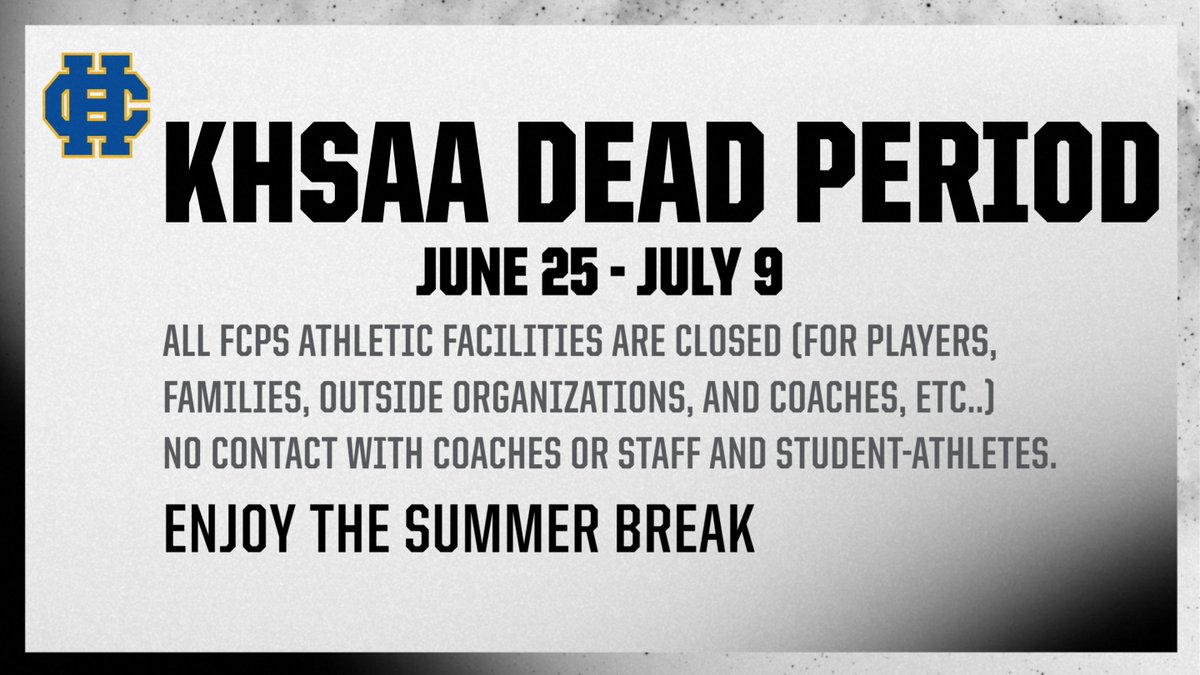 📣 The KHSAA Dead Period is coming up next week! 🛑
Check out the info below to make sure you're ready.