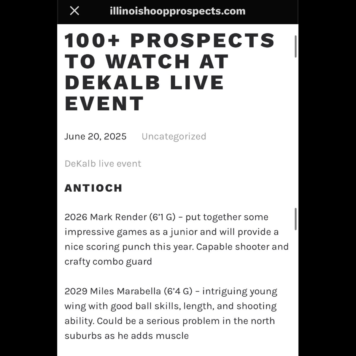 Antioch HS (IL) Boys Basketball (@sequoithoops) on Twitter photo Antioch will be in DeKalb for live period #1
2026 guard Mark Render <a href="/MarkRender20/">Mark Render</a>
2029 guard <a href="/MarabellaM74079/">Miles Marabella</a>
Make <a href="/ILHoopProspects/">Illinois Hoop Prospects</a> Top 100
#OnYouSequoits <a href="/dpavell/">FPCOACHDOMMER</a> <a href="/PrillerColby/">Colby priller</a> <a href="/ACHS_Sequoits/">Antioch Sequoits Athletic Dept.</a> <a href="/FPbasketball/">Full Package</a> <a href="/KesselHeatAAU/">Kessels Training</a> <a href="/mattjnow/">Matt Now</a> Antioch will be in DeKalb for live period #1
2026 guard Mark Render <a href="/MarkRender20/">Mark Render</a>
2029 guard <a href="/MarabellaM74079/">Miles Marabella</a>
Make <a href="/ILHoopProspects/">Illinois Hoop Prospects</a> Top 100
#OnYouSequoits <a href="/dpavell/">FPCOACHDOMMER</a> <a href="/PrillerColby/">Colby priller</a> <a href="/ACHS_Sequoits/">Antioch Sequoits Athletic Dept.</a> <a href="/FPbasketball/">Full Package</a> <a href="/KesselHeatAAU/">Kessels Training</a> <a href="/mattjnow/">Matt Now</a>