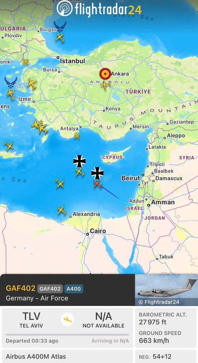 🇩🇪Alemaña enviou hoxe 2 Airbus A400M a Israel, moi probablemente con municións e subministros militares. 

Ante o cada vez menos sostible frente ucraíno no Leste, os estados occidentais implicados nas “guerras por delegación” re-orientan o foco bélico cara Oriente Medio.