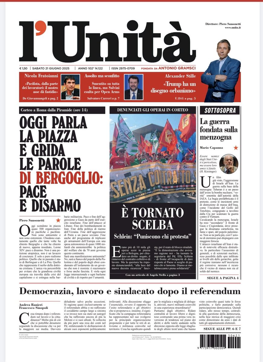📰 La prima pagina dell’#Unità del #21giugno

Abbonati subito: bit.ly/ABBONATI-SUBITO