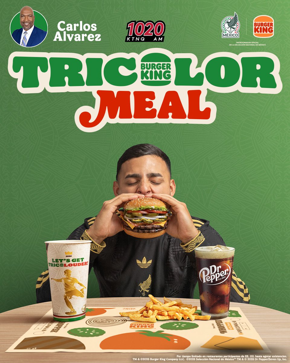 ¿Fútbol y carne a la parrilla? Así se viven los partidos del Tricolor. 🔥 Pide el nuevo Tricolor Meal de <a href="/BurgerKing/">Burger King</a>
#BurgerKing #TricolorMeal #FlameGrilled