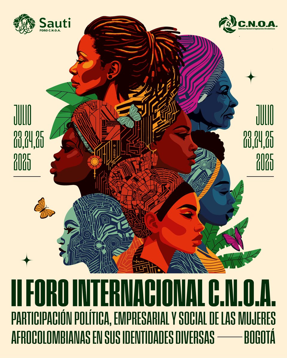 ¡El momento ha llegado!
Hoy lanzamos la imagen oficial del II Foro Internacional C.N.O.A.  Un cartel que es grito visual de lucha,belleza y transformación.Desde la política, lo empresarial y lo social, las mujeres afrocolombianas tejemos futuro con poder, autonomía y liderazgo.