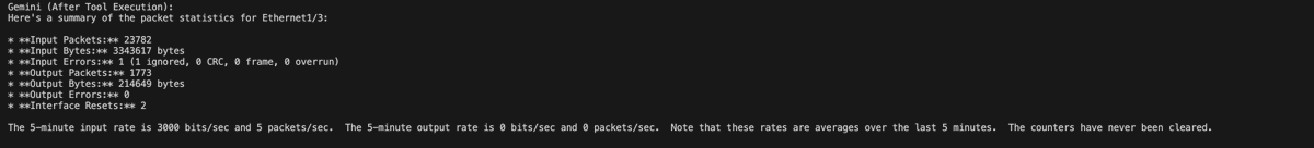 rogue_router's tweet image. Dabbling with LLM interactions with devices...because why not. All the cool kids are doing it. Data from an IOL node in CML.