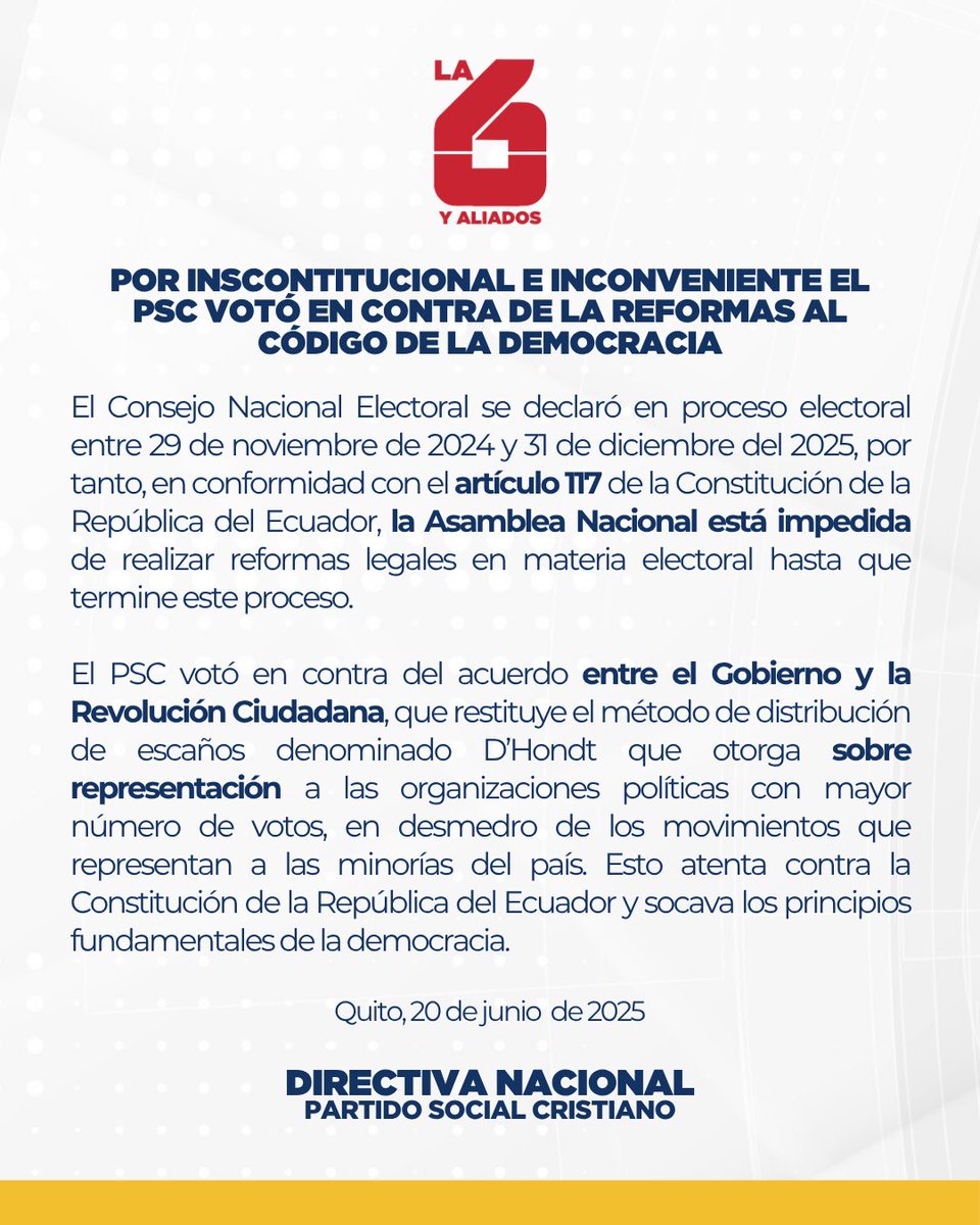🔴 #COMUNICADO | La representación se gana en las urnas, no con leyes inconstitucionales que dan una sobre representación inmerecida. #Democracia