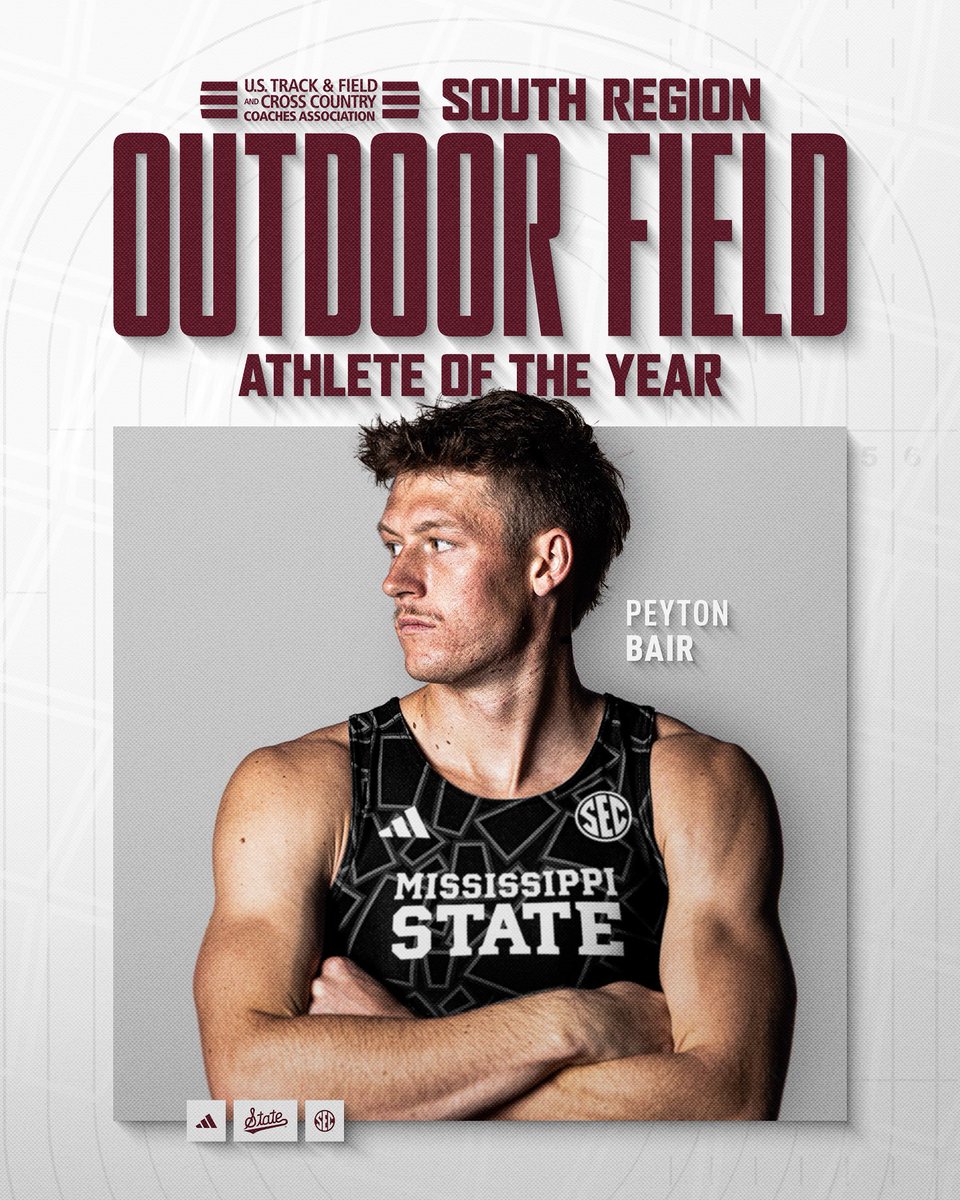 HailStateTF's tweet image. 𝐓𝐰𝐢𝐜𝐞 𝐚𝐬 𝐧𝐢𝐜𝐞😎
Peyton was named the USTFCCCA South Region Outdoor Field AOTY, sweeping the award for both indoor and outdoor this season!🔥
#HailState🐶
