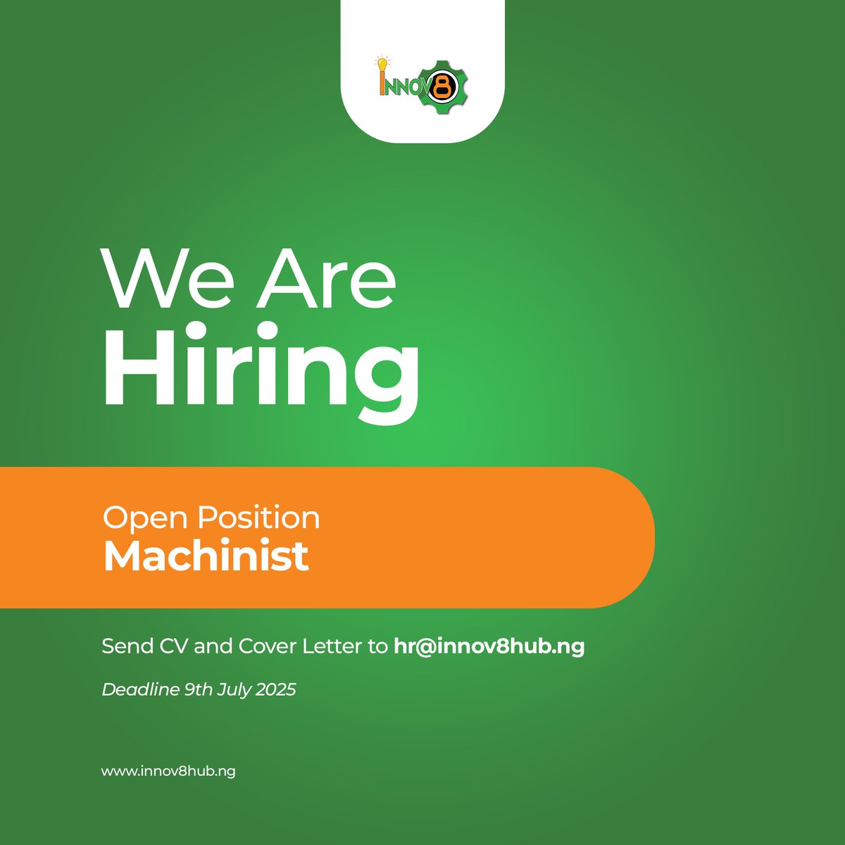 Are you passionate about innovation and ready to join a team shaping the future?

We’re looking for talented individuals to fill the role of:

Machinist
lnkd.in/g_BZQ8wE
 
Deadline:
Wednesday, July 9th 2025

Tag someone who’d be a great fit or apply now!

#NowHiring