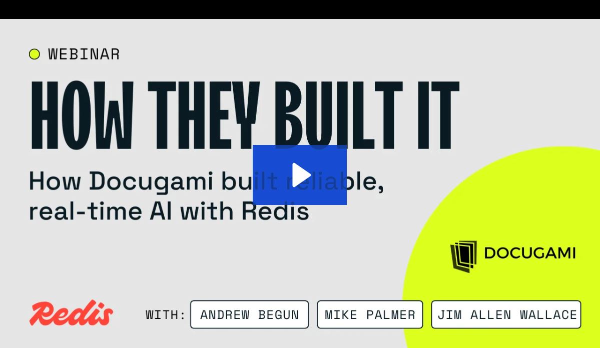 docugami's tweet image. Our @Redisinc-Docugami webinar is now available on demand.
Learn how Docugami generates unmatched #DocumentAI accuracy, precision, &amp;amp; insights at #enterprise scale, &amp;amp; the many ways we use Redis for performance, speed, &amp;amp; cost effectiveness.
Docugami&apos;s real-time, reliable AI.