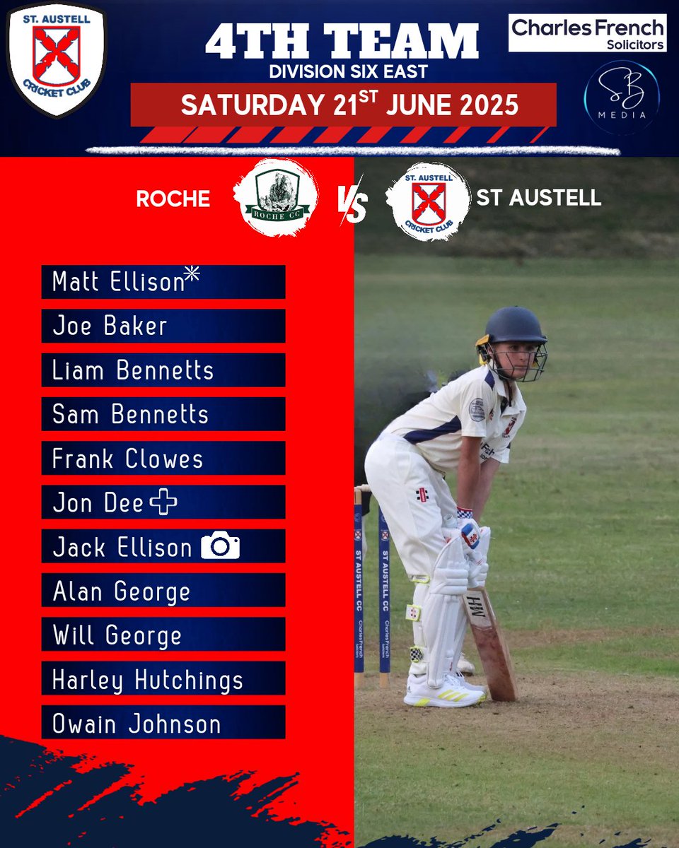 Here are your teams for Saturday!

1st Xl v Werrington (Away)
2nd Xl v St Erme (Home)
3rd Xl v St Blazey (Home)
4th Xl v Roche (Away)

Games starting at 1PM, Bar will be available throughout the afternoon.