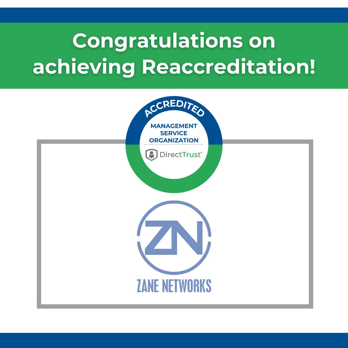 DirectTrust (@directtrustorg) on Twitter photo Congratulations to <a href="/ZaneNetworks/">ZaneNetworks</a> on achieving Management Service Organization reaccreditation!
#DirectTrustAccreditation Congratulations to <a href="/ZaneNetworks/">ZaneNetworks</a> on achieving Management Service Organization reaccreditation!
#DirectTrustAccreditation