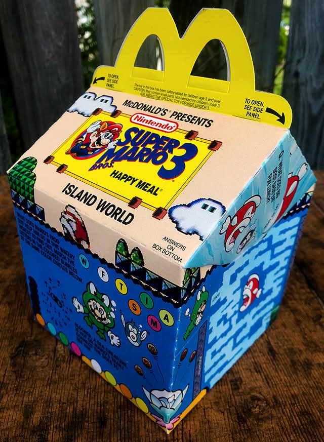 Super Mario Bros. 3 Happy Meal box, from Mickey D's in 1990. The toys soak up all the attention, but the boxes were just as cool. The graphics were straight out of the game!