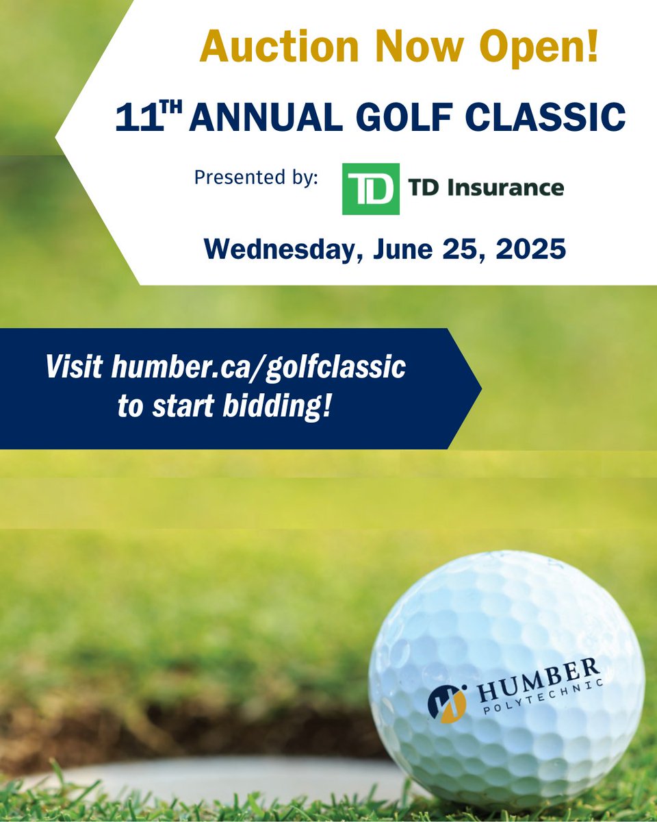 HumberAlumni's tweet image. The Humber Golf Classic Auction is now live! All proceeds from the auction will support student scholarships and awards so submit your bid now.
Visit bit.ly/Humber-Golf-Si… to view our 30+ auction items! 🏌️
