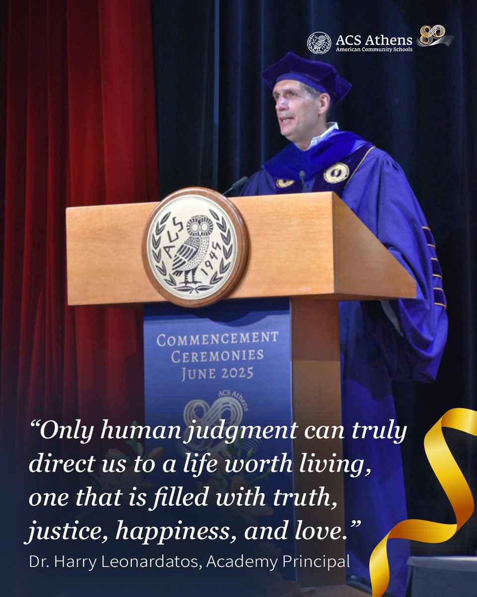 A standing ovation today for the ACS Athens Class of 2025 and a graduation speech by Dr. Leonardatos that features Plato in a dialogue with AI. 🤖🧠
Here’s to our grads—ready to lead with wisdom, heart &amp; critical thinking.
 #ACSGraduation2025 #AIandEthics #PhilosophyInEducation
