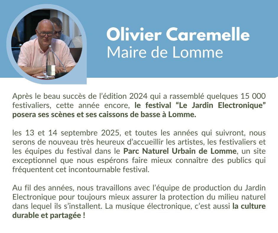 ToutpourLille's tweet photo. En #CMLille, @ocaremelle exprime la hâte que nous avons tous d'accueillir le festival "Le Jardin Electronique" dans le Parc Naturel Urbain de Lomme, les 13 et 14 septembre prochains ! ⤵️ https://t.co/TuQv04rNnR