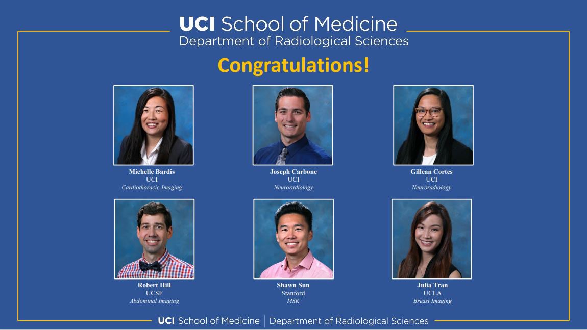 A big CONGRATULATIONS to our all-star R3's matching their fellowships!! 🎊🎉🎊🎉🎊 #radres #radiology #uciradiology