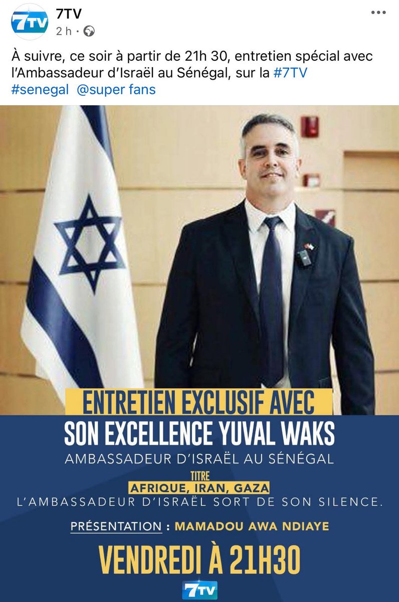 baomarba's tweet photo. Donner la parole à l'ambassadeur d'Israël sur une télé de grande audience au Sénégal 🇸🇳 est un affront dans le contexte actuel. https://t.co/t7UQdLylYz