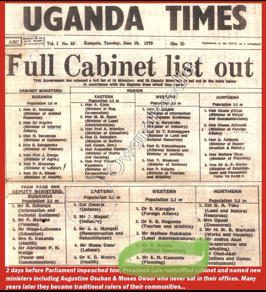 Prof. Kamuntu on a 1979 cabinet!!! 46 years ago!