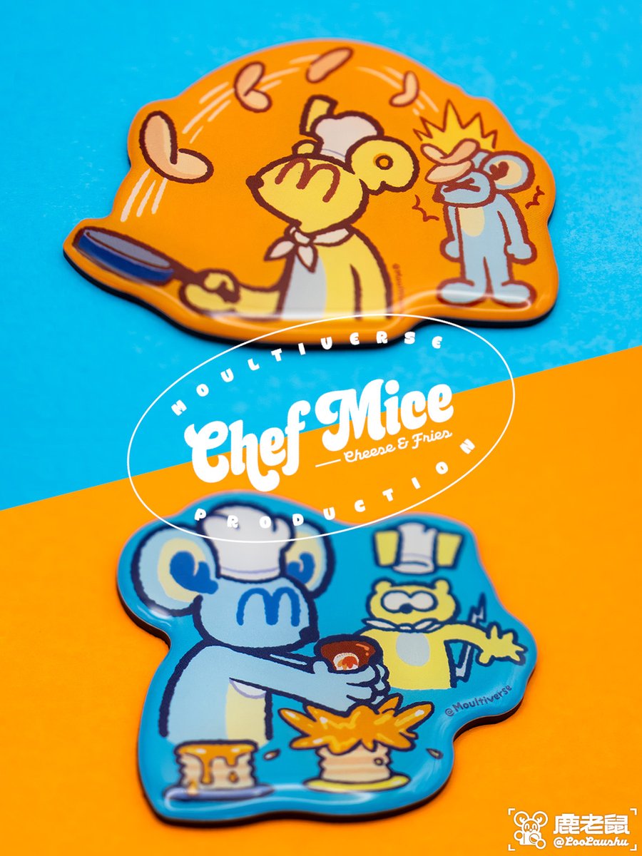 🌟🆕【新品】天外飞饼💥🥞💨💨💨
是和之前的「去超市」以及「老鼠大厨」有关联的新制品！鲜艳的橙色蓝色看着心情好好🧡💙
#老鼠宇宙 #Moultiverse 
#FridgeMagnets #冷蔵庫マグネット