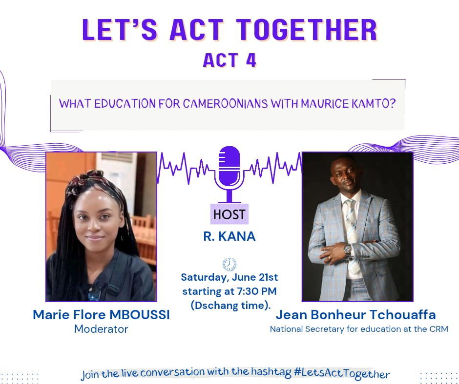 📢 Samedi 21 juin 2025. 
🕚 19h30 heure de Dschang .

Nous recevons le SND Secrétaire National Délégué chargé de l'éducation nationale <a href="/JeanTchouafa/">Jean Bonheur Tchouafa</a> avec une modération de <a href="/FloreMboussi/">Marie Flore Mboussi</a>

x.com/i/spaces/1nAKE…