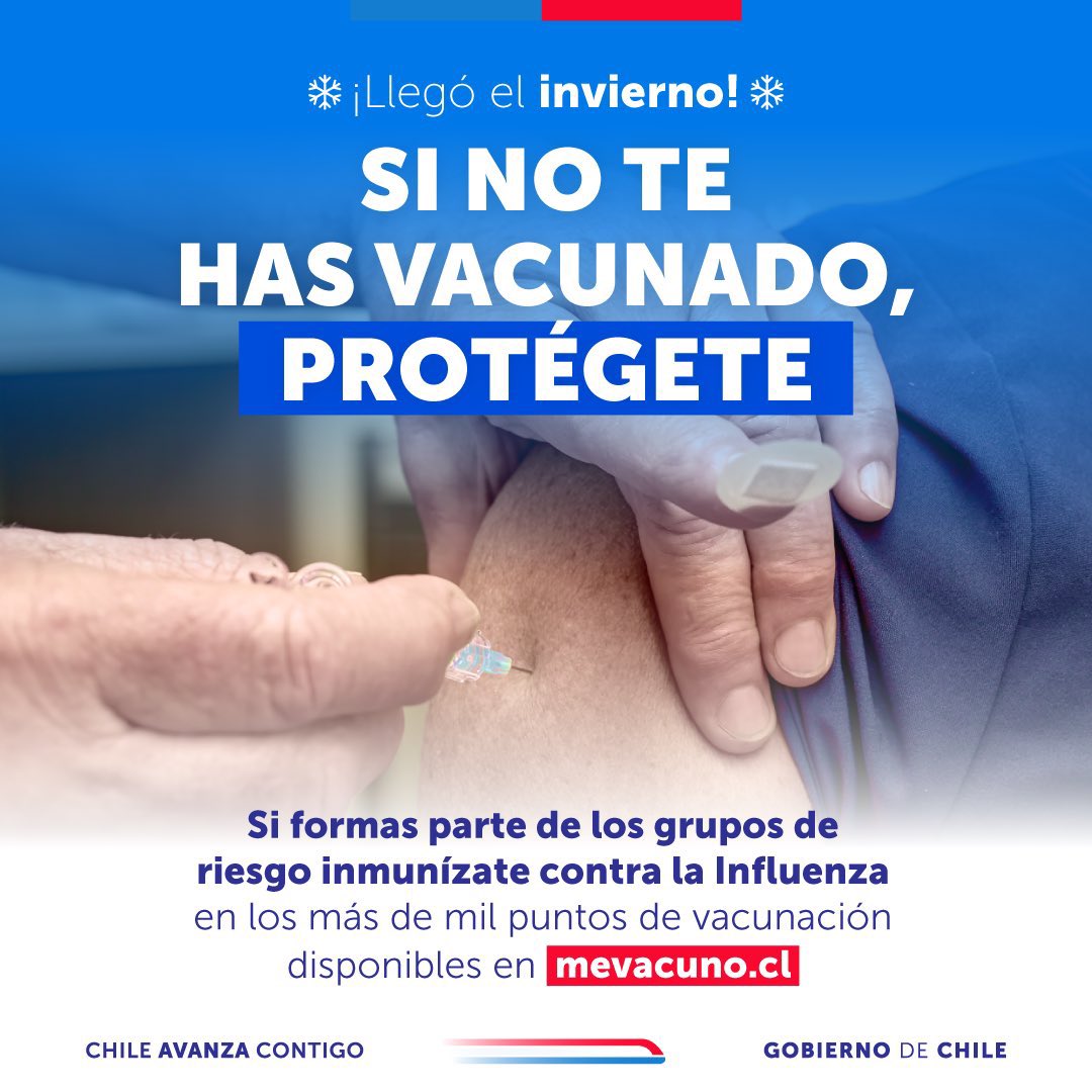 ¡Más de 7,4 millones de personas ya se han vacunado contra la influenza! 💉🙌🏼

Si formas parte de los grupos de riesgo, aún estás a tiempo.
Protégete este invierno y acude a tu vacunatorio más cercano.
Encuentra el punto más cercano en 👉 mevacuno.cl