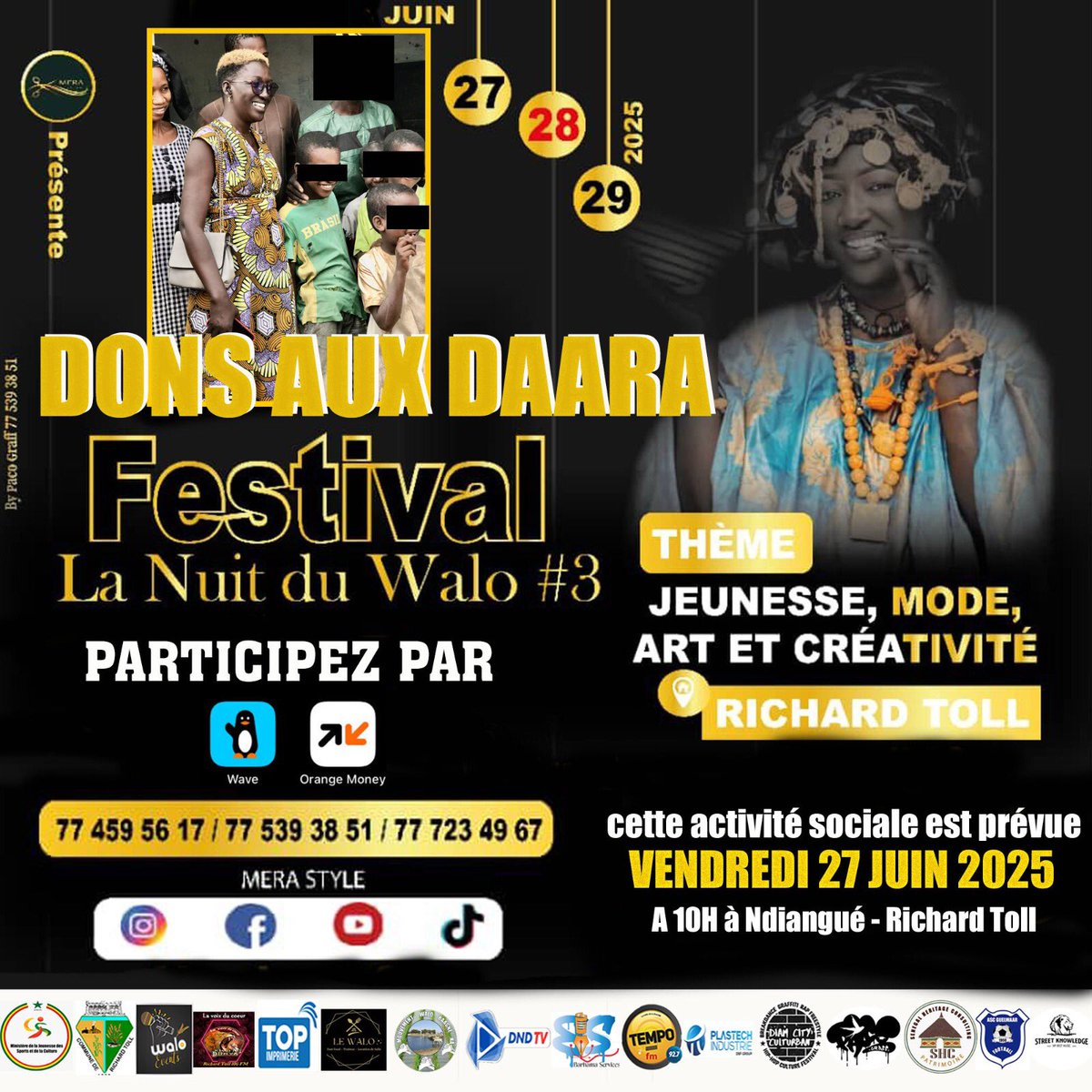 amthebestsn's tweet photo. Hlow Family le grand festival la nuit du walo est de retour.
RV le 27 - 28 et 29 Juin a Richardtoll, avec un programme tres riche en culture et social. 
Un bus est disponible pour les festivaliers 
Vous pouvez aussi participer aux dons destinés aux Daara de Richardtoll. https://t.co/QOrG31DYlG