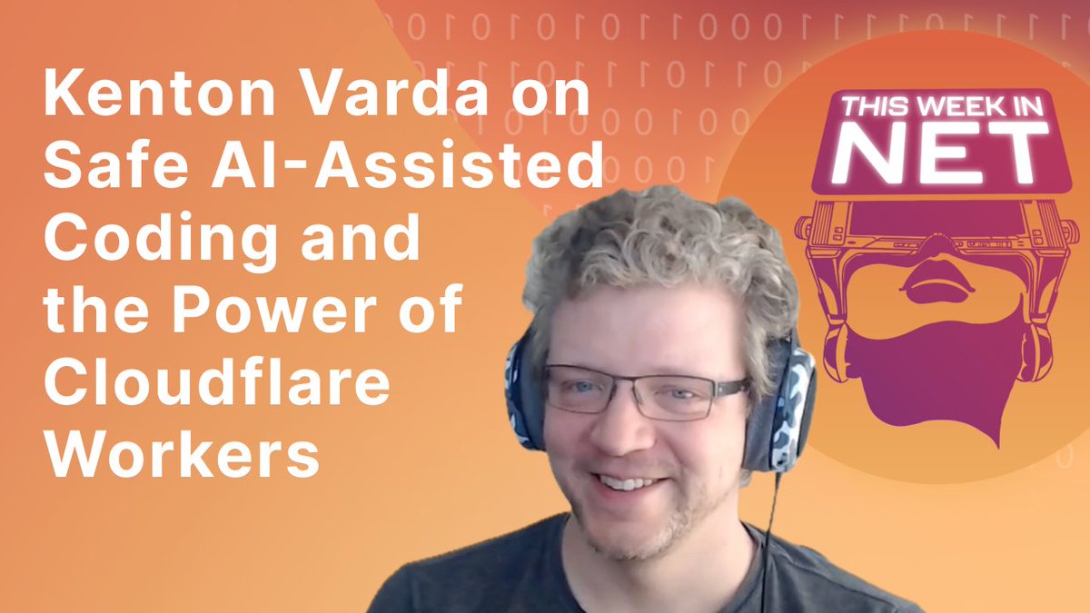 Cloudflare's tweet image. When AI writes code — challenges, opportunities, and the need for guardrails.
@KentonVarda, Principal Engineer at Cloudflare, talks trust, review, and how Workers (@CloudflareDev) can scale AI-assisted dev while making it safe.
🎙️ Watch #ThisWeekInNET:
🔗 youtu.be/qKcg3ibIVzI