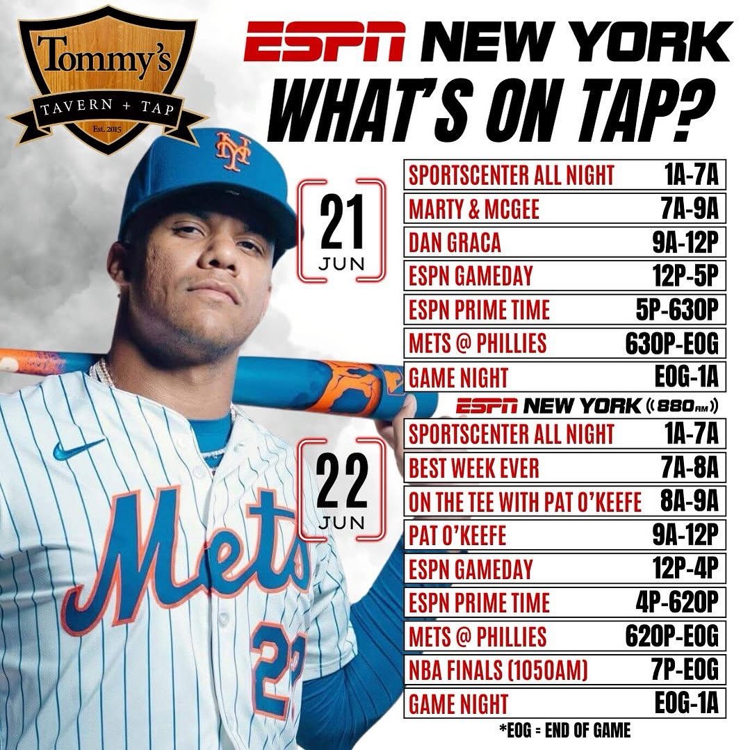 ESPN New York (@espnnewyork) on Twitter photo 🚨 WHAT'S ON TAP? ‼️🚨
Presented by Tommy's Tavern + Tap ‼️
CHECK OUT ALL THEIR LOCATIONS HERE ➡️ tommystavernandtap.com
LISTEN ALL WEEKEND ON <a href="/880ESPNNewYork/">880AM ESPN New York</a> AND THE <a href="/ESPNNewYork/">ESPN New York</a> APP: goodkarma.qrd.by/espnny-app 🚨 WHAT'S ON TAP? ‼️🚨
Presented by Tommy's Tavern + Tap ‼️
CHECK OUT ALL THEIR LOCATIONS HERE ➡️ tommystavernandtap.com
LISTEN ALL WEEKEND ON <a href="/880ESPNNewYork/">880AM ESPN New York</a> AND THE <a href="/ESPNNewYork/">ESPN New York</a> APP: goodkarma.qrd.by/espnny-app