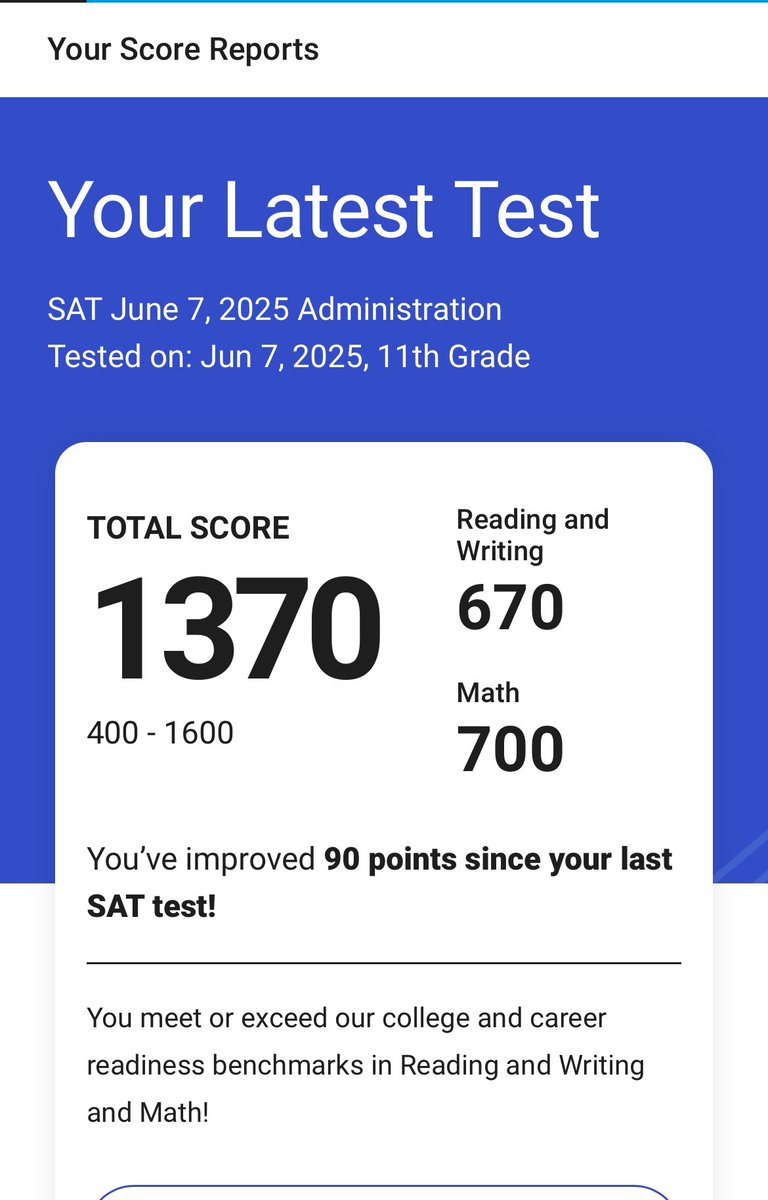 Excited to announce I have received a 1370 on my SAT! Being a student always comes before being an athlete