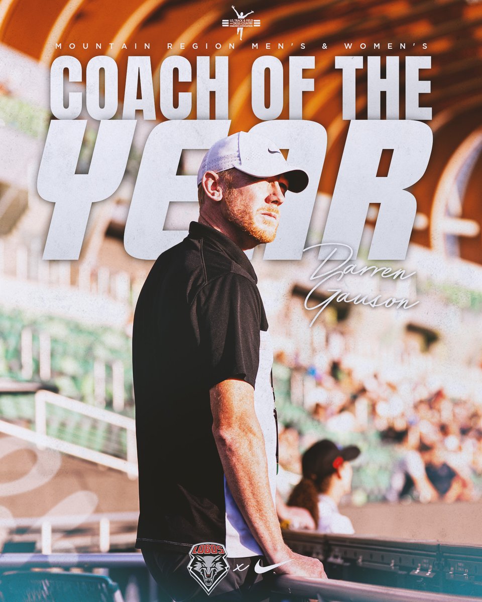 UNMLoboXCTF's tweet photo. After a massive showing last week on the national stage, Darren Gauson is your @USTFCCCA Mountain Region Men's 𝗮𝗻𝗱 Women's Coach of the Year 👏

#GoLobos https://t.co/3GpYwEEk7M