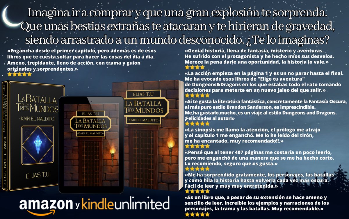 ¿Llega el #FinDeSemana y no tienes qué #Leer?
¿No tienes #lectura para el #Verano?
¿Te gusta la #Fantasía oscura?
¿Tienes #KindleUnlimited?
Entonces mi #Novela es para ti.
La batalla de los tres mundos -Kain el maldito-
⬇️Enlace en mi perfil y en los comentarios⬇️