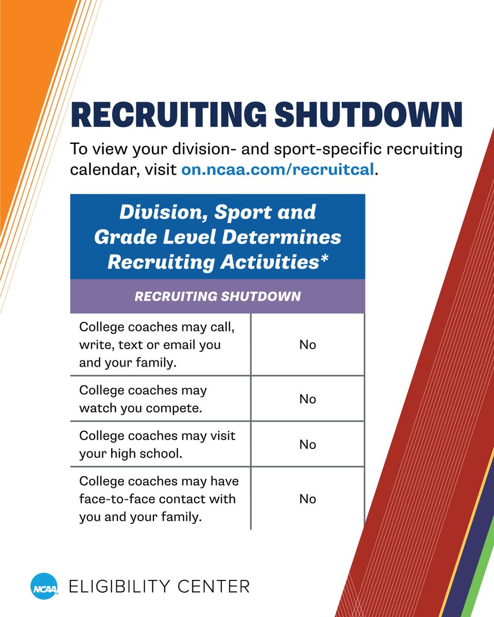 ncaaec's tweet image. What can happen during a recruiting shutdown? View your division- and sport-specific recruiting calendar.
🔗 on.ncaa.com/recruitingcal