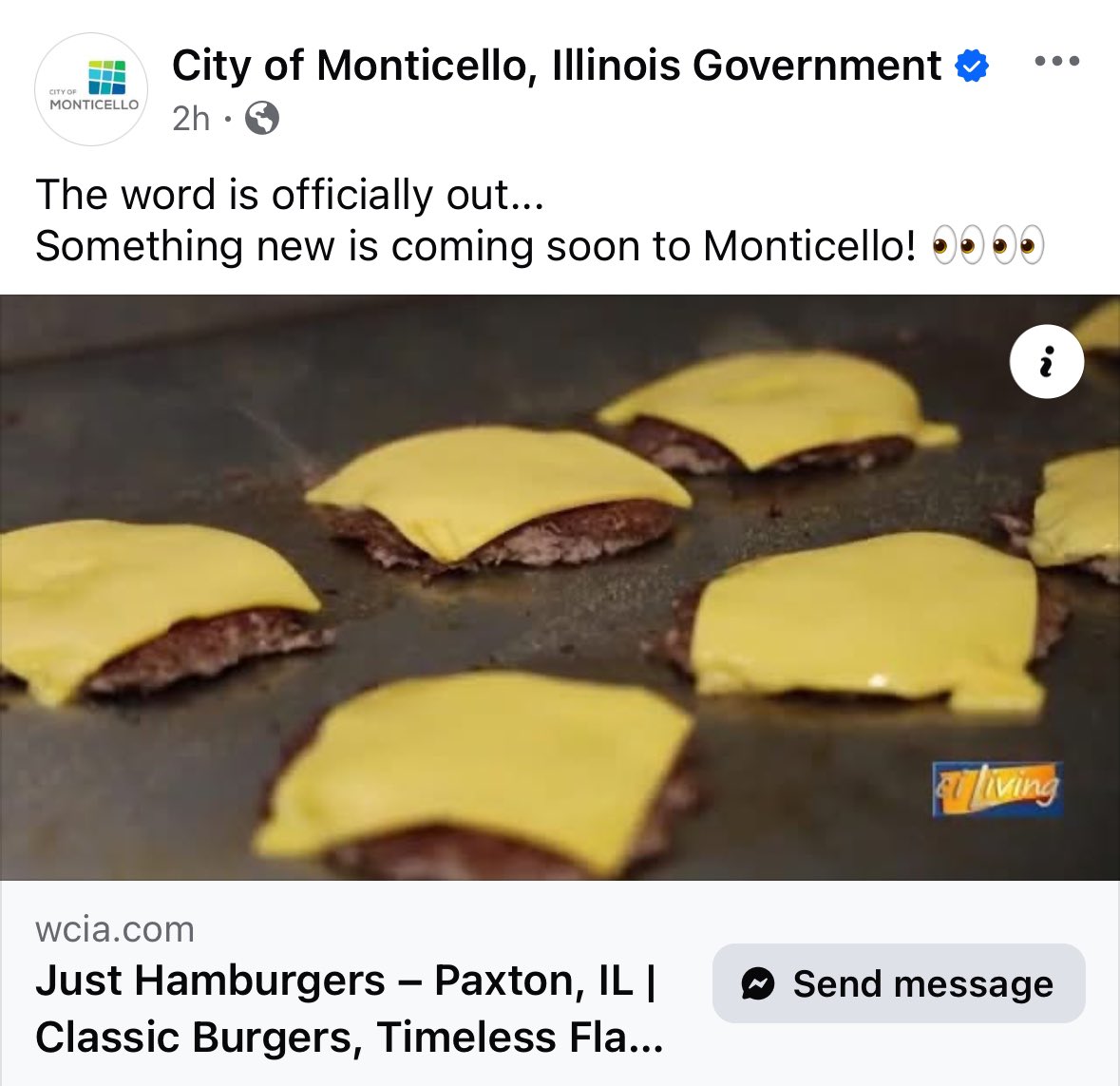 SagesAthletics's tweet image. Great news, Sage Fans!
Just Hamburgers — a Central IL favorite since 1971 — is coming to Monticello!
Located just north of RP Lumber, it’s the perfect stop before, during, or after events at the Wilkey Complex
justhamburgers.net
It’s A Great Day To Be A Sage! 🍔
#GoSages
