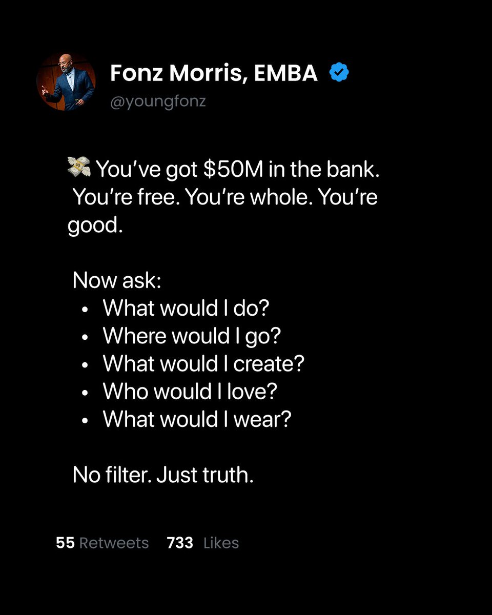 youngfonz's tweet image. 🔥 Do this 2x a year.
Act like you already have it, and move accordingly.
This is how you build from abundance.
Tag someone who needs this clarity. Let’s grow.
