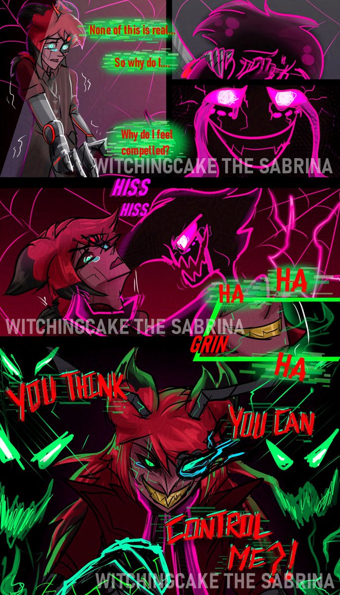 WitchingC's tweet image. GlitchHell Pg 16 &amp;amp; 17 - Messed with the wrong Overload...
#radiodust #angeldust #alastor #HazbinHotel #comic