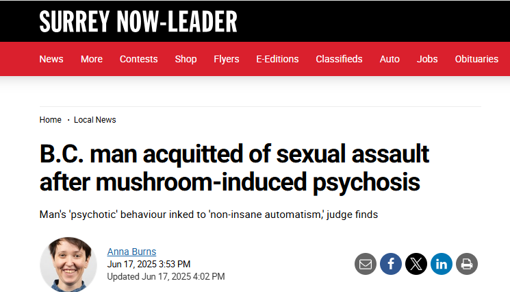 I am appalled that the felon who sexually assaulted a woman in BC was acquitted because he had ingested 'magic mushrooms'. Where's the outrage?  <a href="/cdnwomenfdn/">Canadian Women's Foundation</a>. The mushrooms did 'not' compel him to commit this violent crime. Judge Timothy Hinkson should be censured!