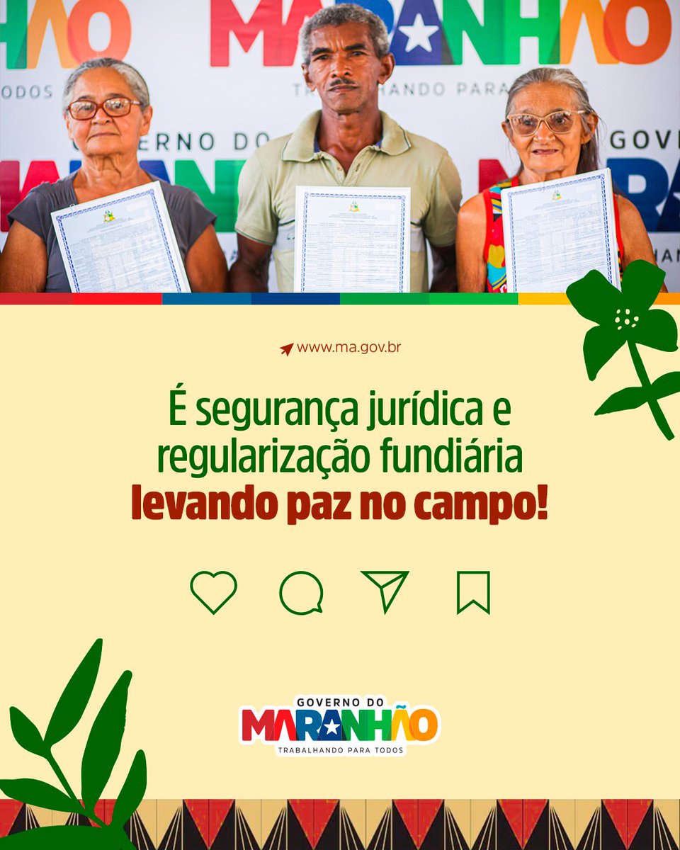 GovernoMA's tweet photo. #PraTodosVerem: Carrossel sobre entrega de títulos de terra, na capa tem a foto de uma mulher negra, de cabelos cacheados, ela sua blusa regata e saia estampada e está sorrindo enquanto segura um título de propriedade de terra.

#Iterma #PorTodoMaranhão https://t.co/M98JsZuOXa