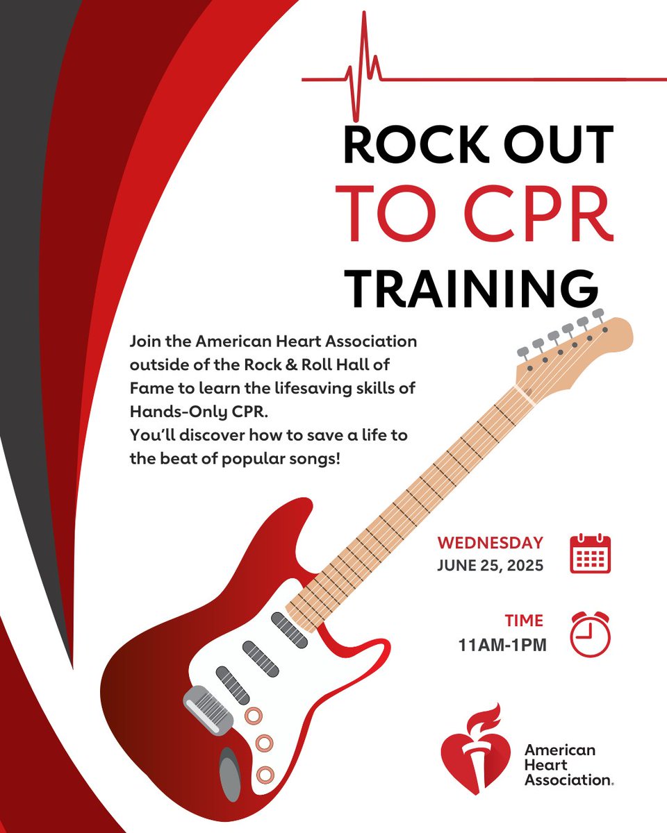 It's time to brush up on your CPR skills! Join the American Heart Association on Wednesday, June 25th outside the Rock &amp; Roll Hall of Fame in Cleveland for a free lesson! We promise to bring the jams that will help you save lives.