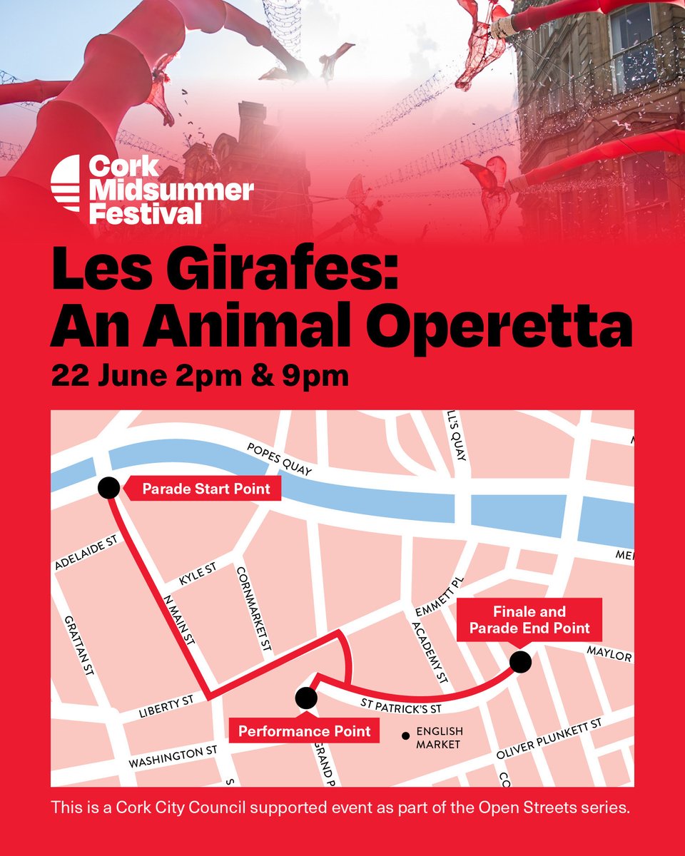 The Irish Examiner is a proud media partner to this year's @corkmidsummer festival. Join them as they take to streets of Cork for Les Girafes, an animal operetta, on Sunday, June 22. 

For more information visit corkmidsummer.com/whats-on/les-g…