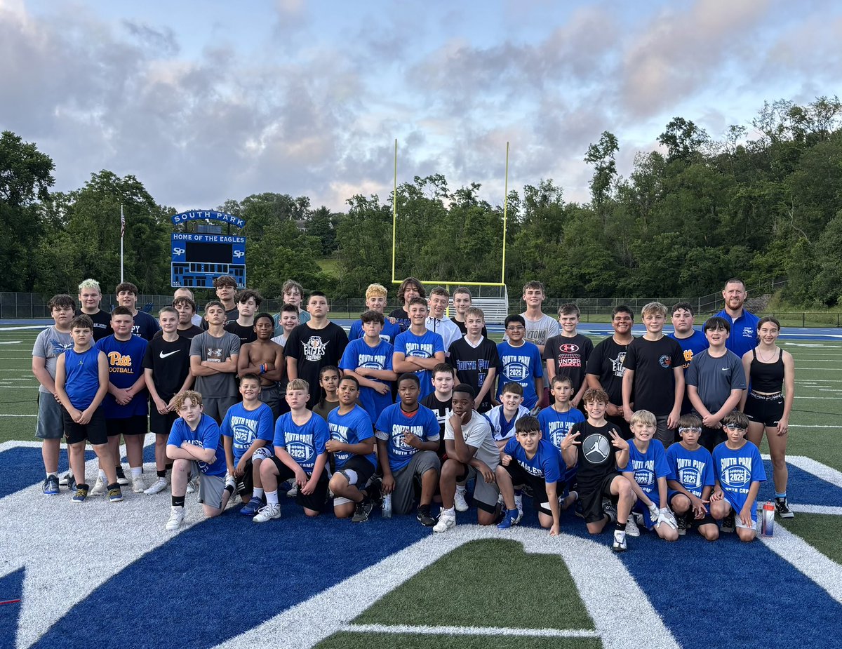 Huge thanks to our Youth and Middle School players and coaches for joining us for our annual Youth Camp. Special thanks to our varsity players and staff for a great week of instruction. The future is very bright. Go Eagles! 🦅 <a href="/SPFB_Eagles/">South Park Football</a> <a href="/SPSD_Athletics/">South Park Eagles Athletics</a>