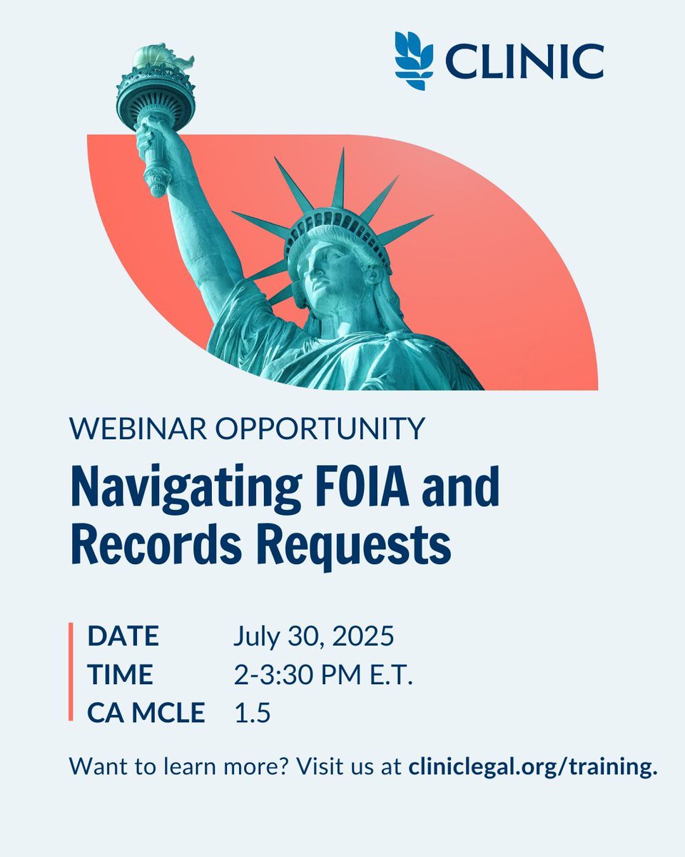 Join CLINIC for a webinar that will cover where to find the facts you need in order to counsel your client. It will cover how to make FOIA requests, how to obtain FBI background checks and criminal records, as well as how to interpret these records. 

🔗 cliniclegal.org/training/webin…