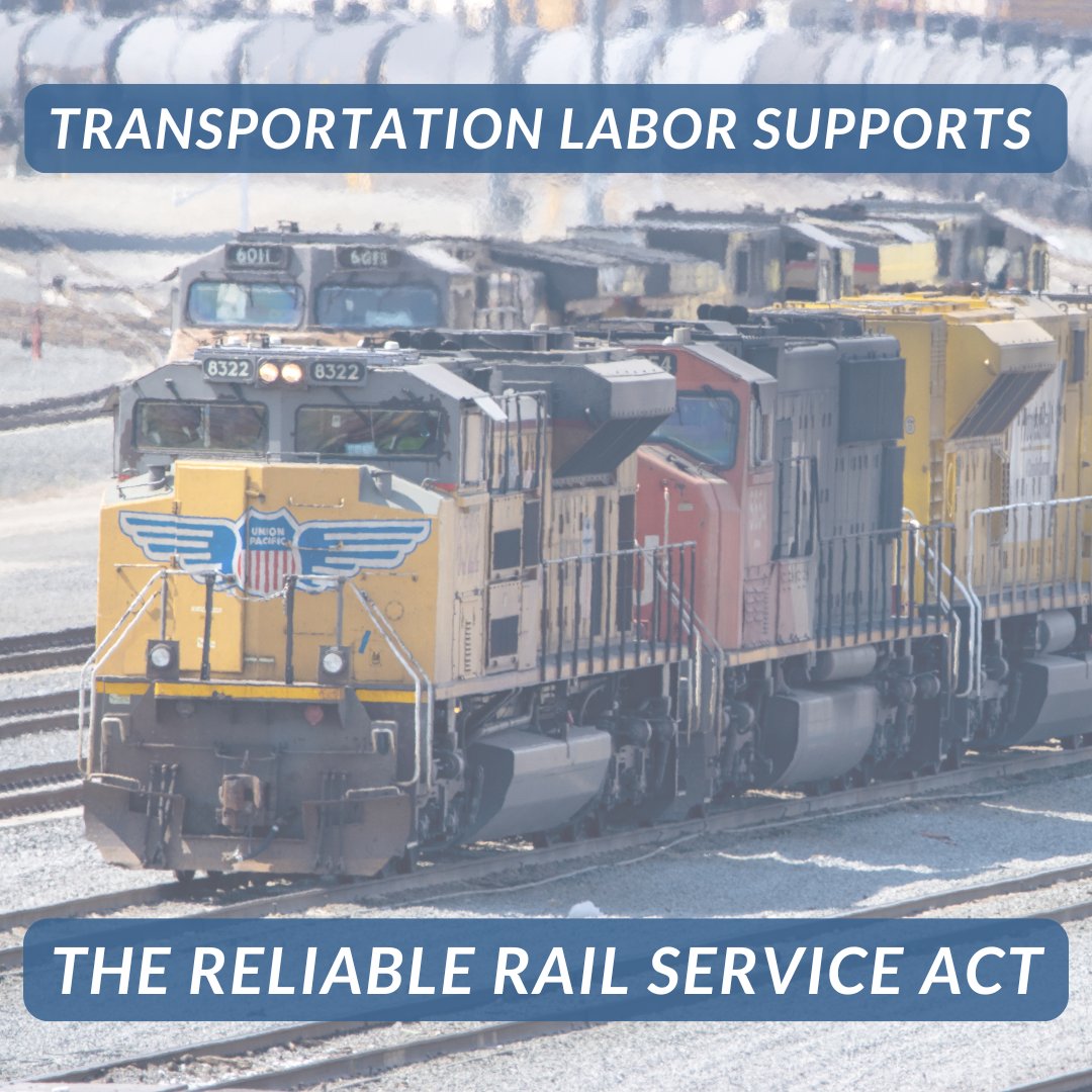 TTD | America's Transportation Unions (@ttdaflcio) on Twitter photo We applaud <a href="/SenatorBaldwin/">Sen. Tammy Baldwin</a> and <a href="/RogerMarshallMD/">Dr. Roger Marshall</a> for reintroducing the Reliable Rail Service Act, which demands timely, affordable, and equitable rail service for the small businesses and customers who rely on it, and would help ensure sufficient staffing levels at rail companies. We applaud <a href="/SenatorBaldwin/">Sen. Tammy Baldwin</a> and <a href="/RogerMarshallMD/">Dr. Roger Marshall</a> for reintroducing the Reliable Rail Service Act, which demands timely, affordable, and equitable rail service for the small businesses and customers who rely on it, and would help ensure sufficient staffing levels at rail companies.