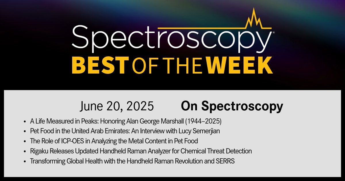 Top articles published this week include a tribute to Alan G. Marshall, an interview series that highlights how ICP-OES can help analyze metal content in pet food, and an announcement from Rigaku about their latest handheld Raman instruments.

Read more: hubs.li/Q03t1dn60