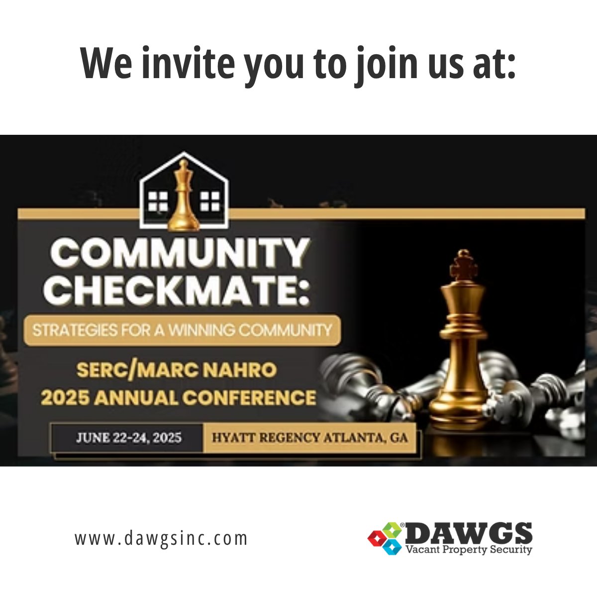 DAWGSIncJG's tweet photo. Join DAWGS Vacant Property Security at the 2025 SERC/MARC NAHRO Annual Conference in Atlanta from June 22-24! Learn more: https://t.co/8azlVrdwLd https://t.co/8uHkdtnrah