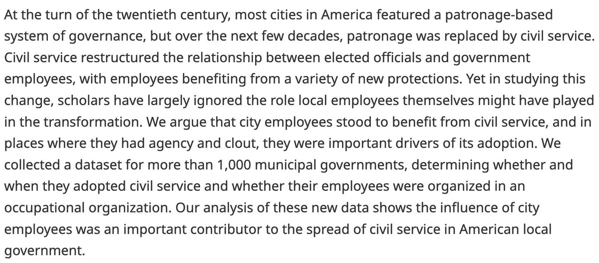 John Sides (@johnmsides) on Twitter photo There’s so much interesting research coming from <a href="/VandyPoliSci/">Vanderbilt University Political Science</a>. As dept chair, it is a pleasure to highlight a bunch of it.
First, up, <a href="/trounstine/">Jessica Trounstine</a> and <a href="/SarahAnzia/">Sarah Anzia</a> in the <a href="/apsrjournal/">American Political Science Review</a> on civil service adoption:
cambridge.org/core/journals/… There’s so much interesting research coming from <a href="/VandyPoliSci/">Vanderbilt University Political Science</a>. As dept chair, it is a pleasure to highlight a bunch of it.
First, up, <a href="/trounstine/">Jessica Trounstine</a> and <a href="/SarahAnzia/">Sarah Anzia</a> in the <a href="/apsrjournal/">American Political Science Review</a> on civil service adoption:
cambridge.org/core/journals/…