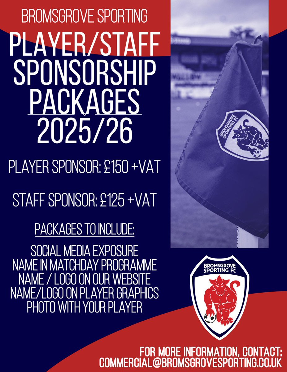 🤝 Player Sponsorship opportunities are available at Sporting for the 2025/26 season! 

Kobe Hall has been snapped up, but everybody else is still available!

Email commercial@bromsgrovesporting.co.uk for more details!

#Rouslers #BackBromsgrove ❤️💚