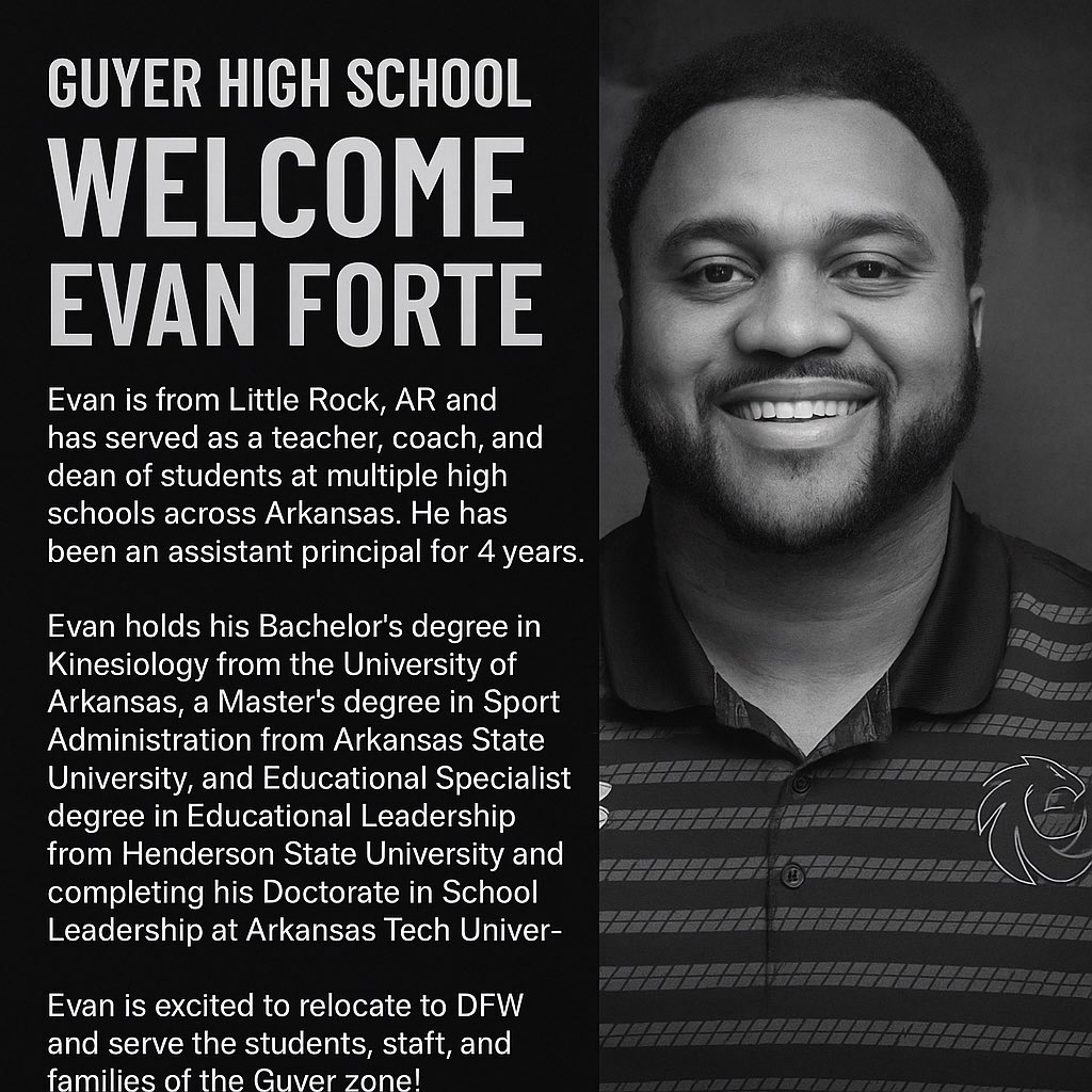 Nicole Jund, EdD (@nicolejund) on Twitter photo Please join me in welcoming <a href="/CoachEForte/">Evan A. Forte, Ed.S., RAA</a> to <a href="/GHS_Wildcats/">Guyer HS Wildcats</a> and the #Southside We are excited to have you!! Please join me in welcoming <a href="/CoachEForte/">Evan A. Forte, Ed.S., RAA</a> to <a href="/GHS_Wildcats/">Guyer HS Wildcats</a> and the #Southside We are excited to have you!!