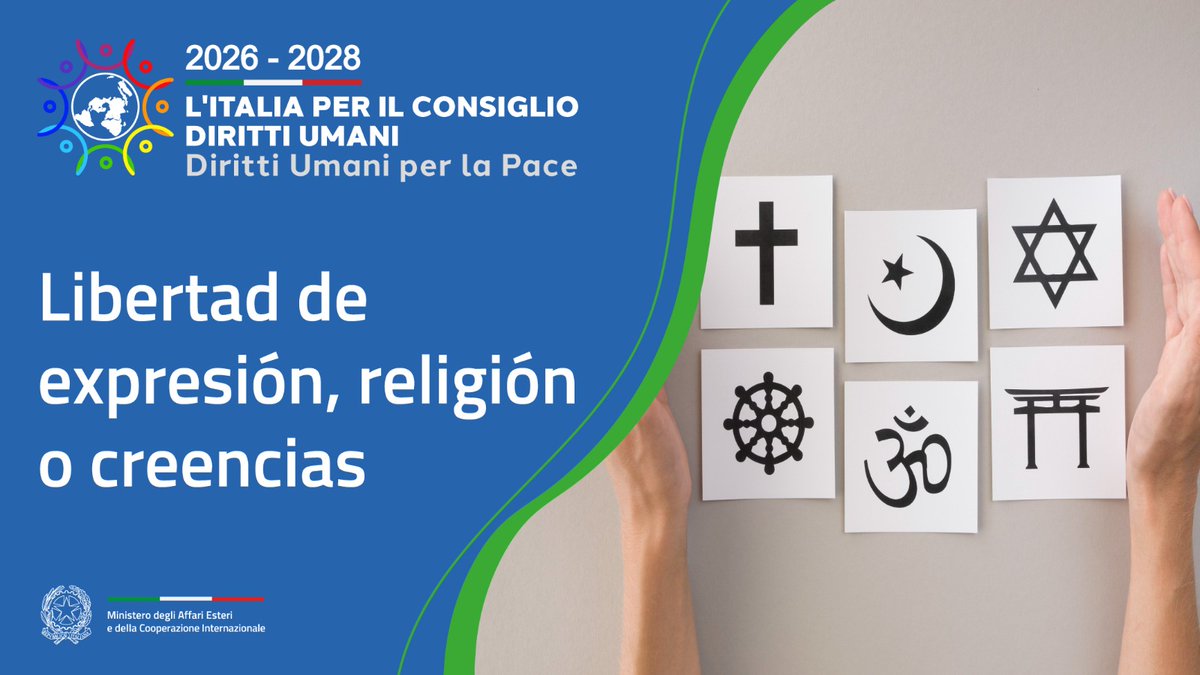 🇮🇹está comprometida en la protección de las libertades de opinión, expresión, prensa, religión o creencias. En el Consejo de #DerechosHumanos🇺🇳seguiremos apoyando #pluralismo, #inclusión y #tolerancia y promoviendo el #diálogo interreligioso e intercultural.
#ItalyforHumanRights