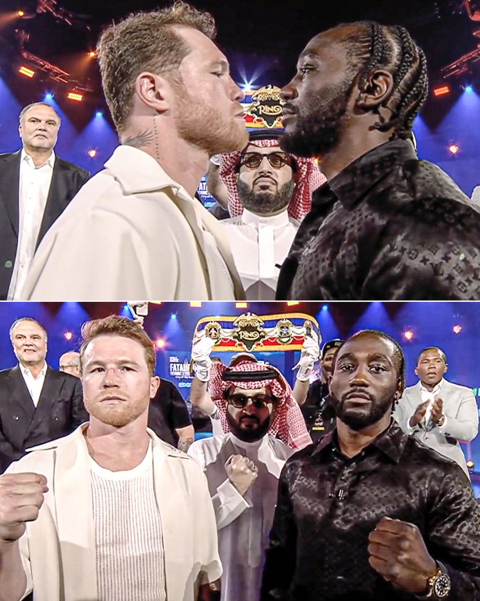 Canelo and Bud Crawford face off after their first presser in Riyadh 👀 

The fight will take place on Sept. 13 in Las Vegas. #CaneloCrawford
