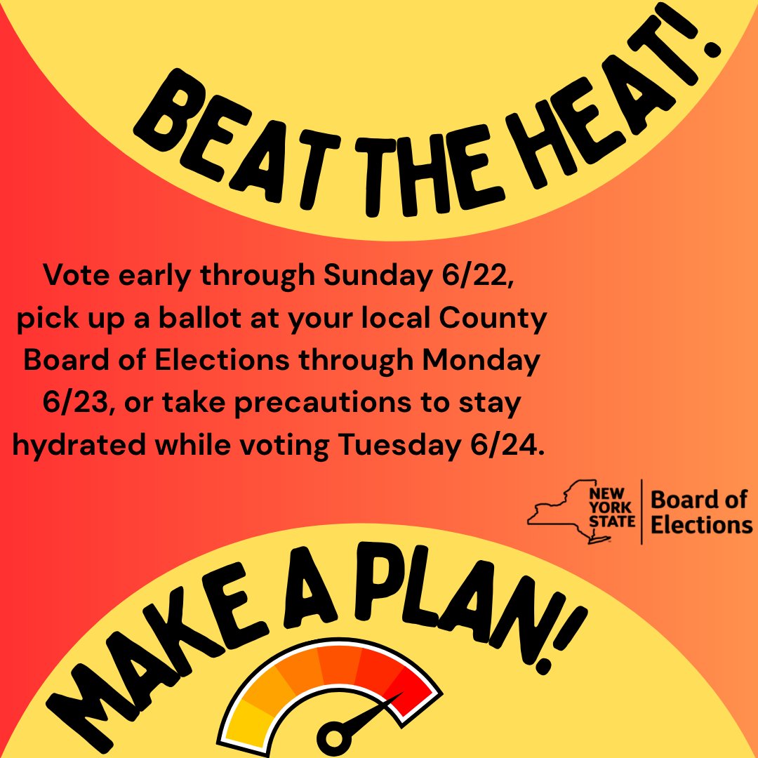 Election officials prepare for every situation, including heatwaves. Make sure you have a plan too! Vote early through Sunday, pick up a ballot at your local County Board through Monday, or prep to stay hydrated while voting Tuesday. For more info, contact your local County BOE.