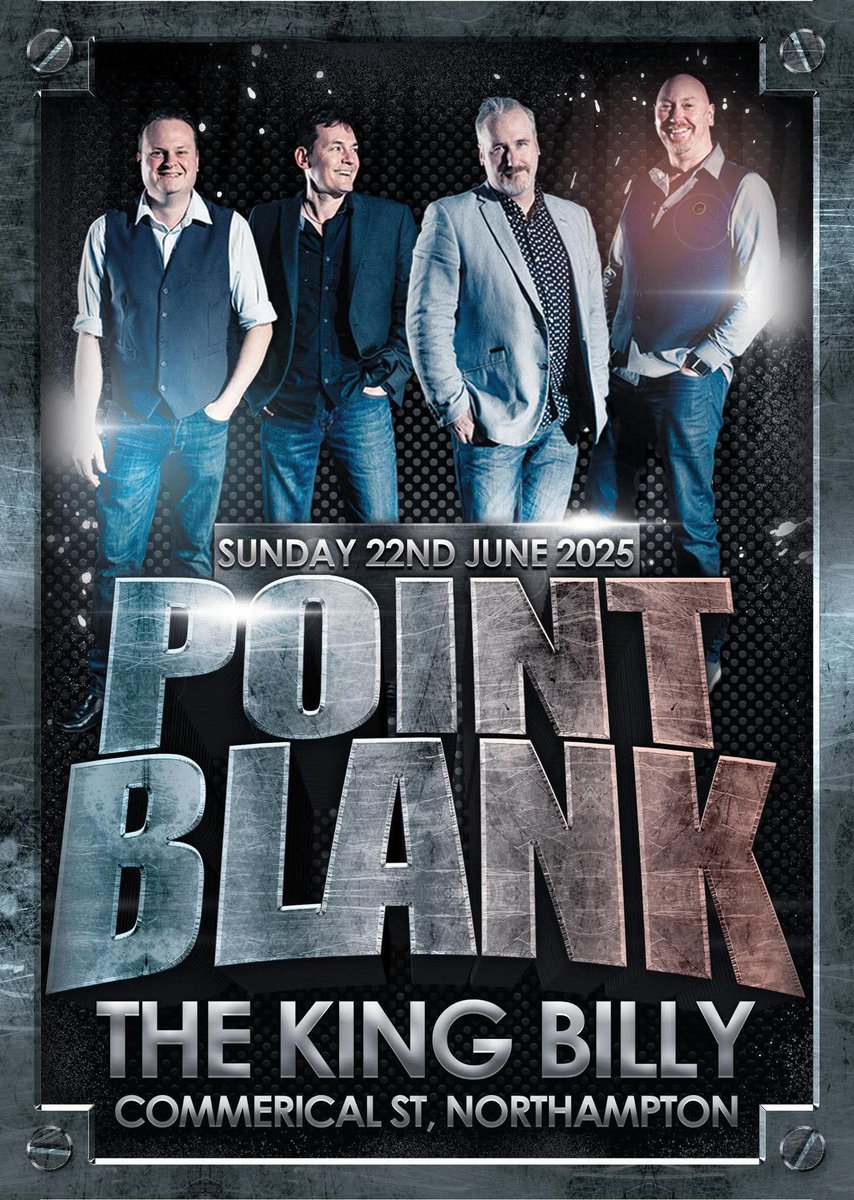 Live music at King Billy Music Bar in Northampton

Tomorrow (Saturday) from The 2Tones. Starts at 9pm

Sunday (22nd Jun)
Point Blank will be performing from 4pm