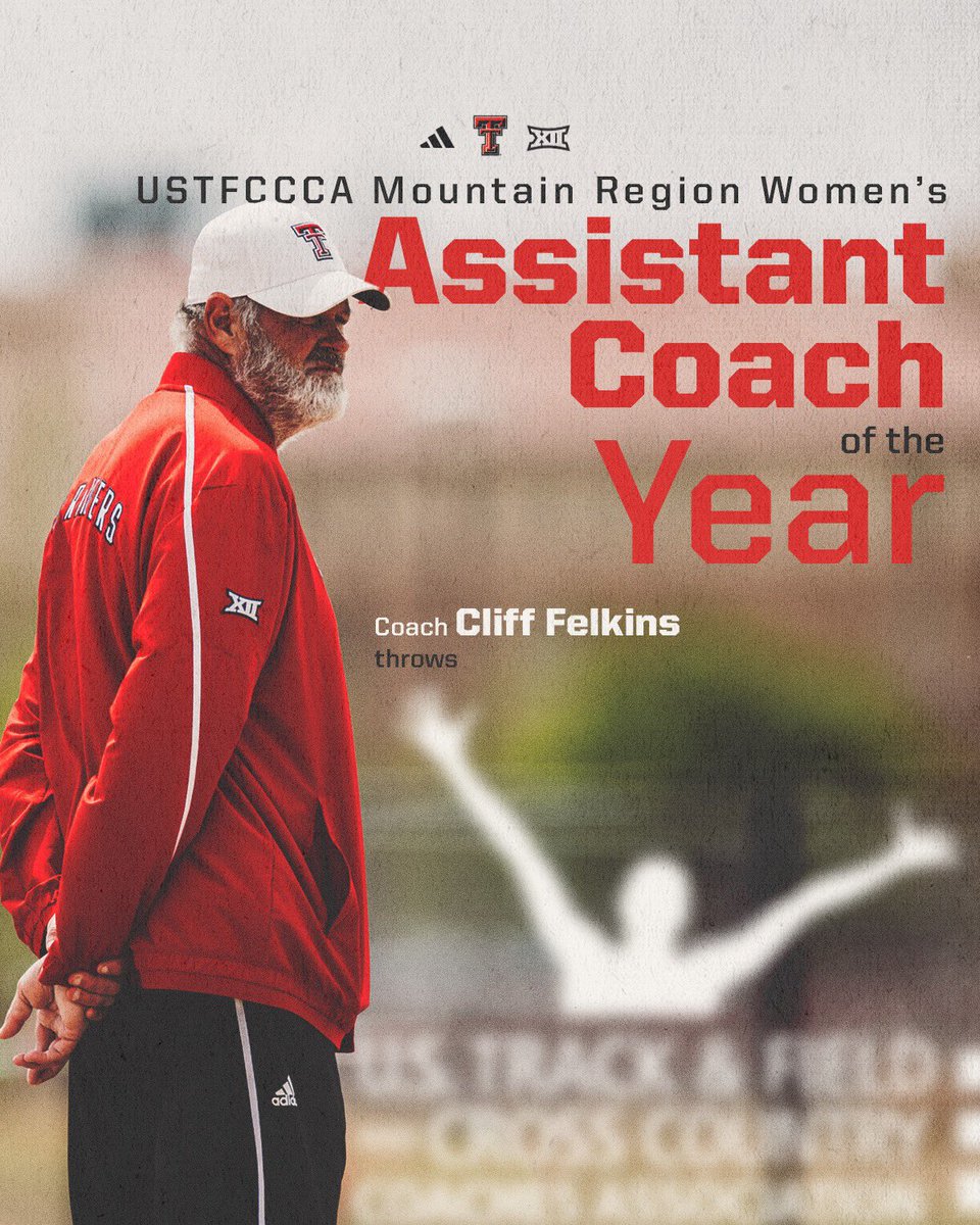 TexasTechTF's tweet image. It’s simple - he knows throws 🤷♂️
Congrats to Coach Cliff Felkins on being named the @USTFCCCA Mountain Region Women’s Assistant Coach of the Year‼️